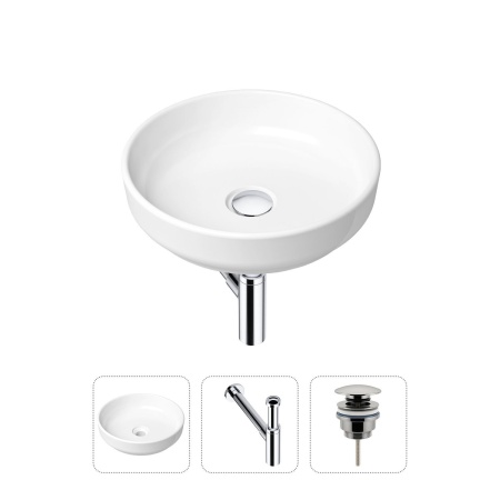 Комплект 3 в 1 Lavinia Boho Bathroom Sink 21520198: накладная фарфоровая раковина 40 см, металлический сифон, донный клапан