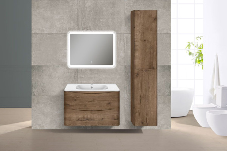 Тумба Vincea Paola 800 подвесная, 2 выкатных ящика soft close, V.Oak с умывальником VCB-2VP800W из искусственного камня, цвет белый