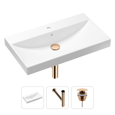 Комплект 3 в 1 Lavinia Boho Bathroom Sink 21520627: врезная фарфоровая раковина 80 см, металлический сифон, донный клапан