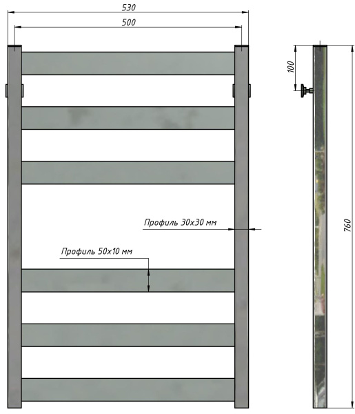 Полотенцесушитель водяной Stinox San Remo 500x800, нижнее подключение, красный матовый, 1/2" ВР (внутренняя резьба), 6 перекладин