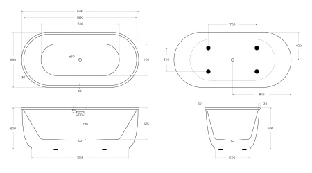Акриловая ванна BELBAGNO BB401-1700-800