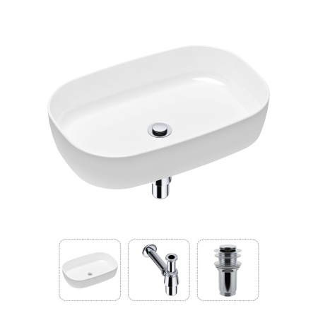 Комплект 3 в 1 Lavinia Boho Bathroom Sink 21520057: накладная фарфоровая раковина 54 см, металлический сифон, донный клапан