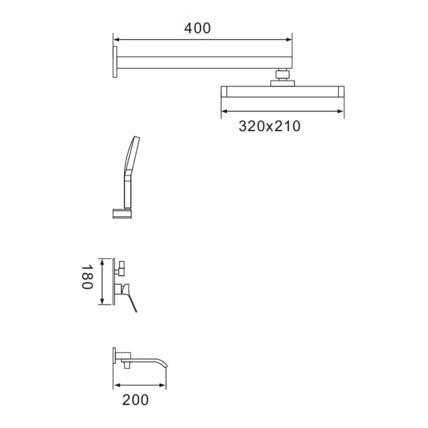 Душевая система встраиваемая Shevanik S4035T, оружейная сталь