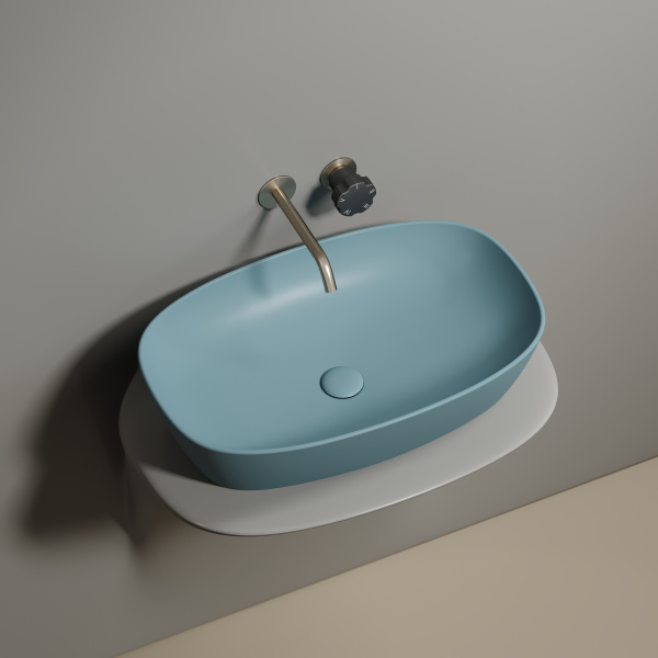 Умывальник Ceramicanova чаша накладная овальная (цвет Голубой Матовый) Element 600x380x138мм