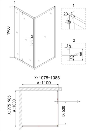 Душевое ограждение Niagara Nova NG-43-10AG-A110G 100x110x190 прямоугольник, дверь распашная