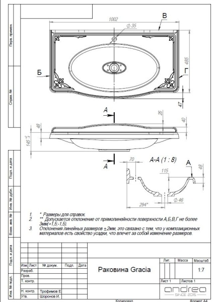 Раковина Andrea Gracia 100 4680028070443