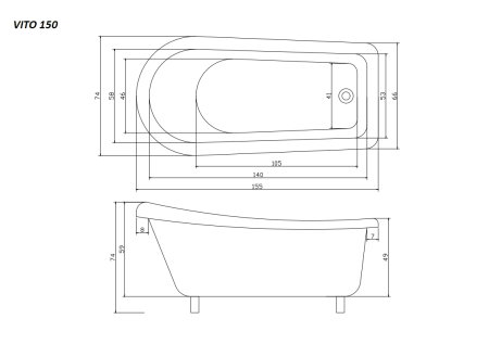 Ванна VITO 150 акриловая отдельностоящая Ceruttispa (1550x740x750) на львиных алюминиевых лапах (хром)