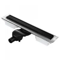 Желоб BERGES водосток напольный B1 Keramik 800 нержавеющая сталь матовый черный S-сифон D50 боковой