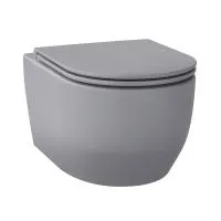 Безободковый подвесной унитаз в наборе 2 в 1: чаша подвесного унитаза, быстросъемное сиденье микролифт, цвет матовый серый Wellsee Croquis 182614001