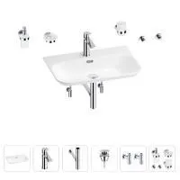 Раковина для ванной Wellsee Eclatant 2.0 201007521 в наборе 9 в 1: раковина белого глянцевого цвета, смеситель, сифон, донный клапан, угловые вентили, аксессуары (цвет набора хром)