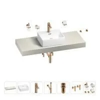 Раковина 43 см со столешницей 120 см Wellsee Graceful Pro 201012279 в наборе 10 в 1: столешница, раковина, смеситель, сифон, донный клапан, угловые вентили, аксессуары (цвет розовое золото)