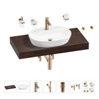 Раковина 60 см со столешницей 100 см Wellsee Calin 201007744 в наборе 10 в 1: столешница, раковина, смеситель, сифон, донный клапан, угловые вентили, аксессуары (цвет розовое золото)