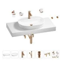 Раковина 60 см со столешницей 100 см Wellsee Calin 201007754 в наборе 10 в 1: столешница, раковина, смеситель, сифон, донный клапан, угловые вентили, аксессуары (цвет розовое золото)