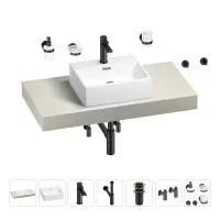 Раковина 43 см со столешницей 100 см Wellsee Graceful Pro 201012217 в наборе 10 в 1: столешница, раковина, смеситель, сифон, донный клапан, угловые вентили, аксессуары (цвет матовый черный)