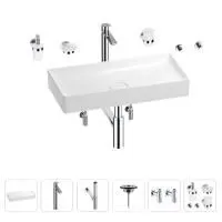 Раковина для ванной Wellsee Pure BY Wellsee 201006511 в наборе 9 в 1: раковина белого глянцевого цвета, высокий смеситель, сифон, выпуск, угловые вентили, аксессуары (цвет хром)