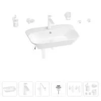 Раковина для ванной Wellsee Eclatant 201007495 в наборе 9 в 1: раковина белого глянцевого цвета, смеситель, сифон, донный клапан, угловые вентили, аксессуары (цвет набора матовый белый)
