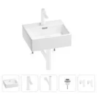 Раковина для ванной Wellsee Graceful Pro 201004555 в наборе 5 в 1: раковина белого глянцевого цвета, смеситель, сифон, донный клапан, угловые вентили (цвет набора матовый белый)