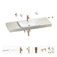 Раковина 65 см со столешницей 140 см Wellsee Eclatant 2.0 201013354 в наборе 10 в 1: столешница, раковина, смеситель, сифон, донный клапан, угловые вентили, аксессуары (цвет розовое золото)