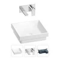 Раковина для ванной Wellsee Doux 201000641 в наборе 2 в 1: квадратная раковина белого глянцевого цвета, встраиваемый смеситель в цвете хром