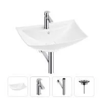 Раковина для ванной Wellsee Cerulean 201003021 в наборе 4 в 1: раковина белого глянцевого цвета, смеситель, сифон, выпуск (цвет набора хром)