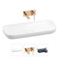 Раковина для ванной Wellsee Croquis 201000609 в наборе 2 в 1: овальная раковина белого глянцевого цвета, встраиваемый смеситель в цвете розовое золото