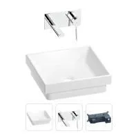Раковина для ванной Wellsee Doux 201000646 в наборе 2 в 1: квадратная раковина белого глянцевого цвета, встраиваемый смеситель в цвете хром
