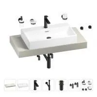 Раковина 70 см со столешницей 100 см Wellsee Graceful Pro 201012632 в наборе 10 в 1: столешница, раковина, смеситель, сифон, донный клапан, угловые вентили, аксессуары (цвет матовый черный)