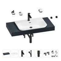Раковина 65 см со столешницей 100 см Wellsee Eclatant 2.0 201013242 в наборе 10 в 1: столешница, раковина, смеситель, сифон, донный клапан, угловые вентили, аксессуары (цвет матовый черный)