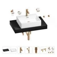 Раковина 50 см со столешницей 80 см Wellsee Graceful Pro 201012444 в наборе 10 в 1: столешница, раковина, смеситель, сифон, донный клапан, угловые вентили, аксессуары (цвет розовое золото)