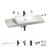 Раковина 70 см со столешницей 140 см Wellsee Graceful Pro 201012752 в наборе 10 в 1: столешница, раковина, смеситель, сифон, донный клапан, угловые вентили, аксессуары (цвет матовый черный)