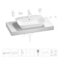Раковина 65 см со столешницей 100 см Wellsee Eclatant 201013095 в наборе 10 в 1: столешница, раковина, смеситель, сифон, донный клапан, угловые вентили, аксессуары (цвет матовый белый)