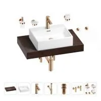 Раковина 50 см со столешницей 80 см Wellsee Graceful Pro 201012424 в наборе 10 в 1: столешница, раковина, смеситель, сифон, донный клапан, угловые вентили, аксессуары (цвет розовое золото)