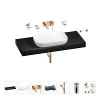 Раковина 60 см со столешницей 120 см Wellsee Croquis 201008249 в наборе 9 в 1: столешница, раковина, встраиваемый смеситель, сифон, выпуск, аксессуары (цвет набора розовое золото)