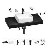 Раковина 43 см со столешницей 100 см Wellsee Graceful Pro 201012267 в наборе 10 в 1: столешница, раковина, смеситель, сифон, донный клапан, угловые вентили, аксессуары (цвет матовый черный)