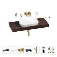 Раковина 60 см со столешницей 120 см Wellsee Croquis 201008203 в наборе 9 в 1: столешница, раковина, встраиваемый смеситель, сифон, выпуск, аксессуары (цвет набора золото)