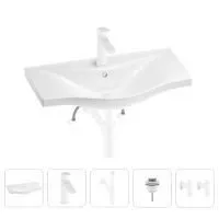 Раковина для ванной Wellsee Bisou 201005310 в наборе 5 в 1: раковина белого глянцевого цвета, смеситель, сифон, донный клапан, угловые вентили (цвет набора матовый белый)