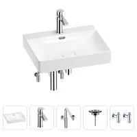 Раковина для ванной Wellsee DeSire 201005516 в наборе 5 в 1: раковина белого глянцевого цвета, смеситель, сифон, выпуск, угловые вентили (цвет набора хром)