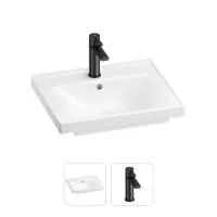 Раковина для ванной Wellsee FreeDom 201000812 в наборе 2 в 1: прямоугольная раковина белого глянцевого цвета, смеситель в цвете матовый черный