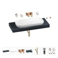 Раковина 90 см со столешницей 120 см Wellsee Croquis 201008404 в наборе 9 в 1: столешница, раковина, встраиваемый смеситель, сифон, выпуск, аксессуары (цвет набора розовое золото)