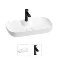 Раковина для ванной Wellsee Croquis 2.0 201000612 в наборе 2 в 1: овальная раковина белого глянцевого цвета, смеситель в цвете матовый черный