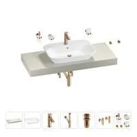 Раковина 65 см со столешницей 120 см Wellsee Eclatant 201013114 в наборе 10 в 1: столешница, раковина, смеситель, сифон, донный клапан, угловые вентили, аксессуары (цвет розовое золото)