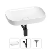 Раковина для ванной Wellsee Croquis 201001007 в наборе 3 в 1: овальная раковина белого глянцевого цвета, сифон, выпуск в цвете матовый черный