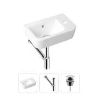 Комплект 3 в 1 Lavinia Boho One 21520749: подвесная фарфоровая раковина для туалета 37 см (отверстие под смеситель справа), металлический сифон, донный клапан