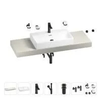 Раковина 70 см со столешницей 140 см Wellsee Graceful Pro 201012757 в наборе 10 в 1: столешница, раковина, смеситель, сифон, донный клапан, угловые вентили, аксессуары (цвет матовый черный)