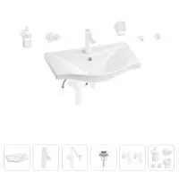 Раковина для ванной Wellsee Bisou 201007300 в наборе 9 в 1: раковина белого глянцевого цвета, смеситель, сифон, донный клапан, угловые вентили, аксессуары (цвет набора матовый белый)