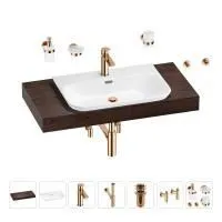 Раковина 65 см со столешницей 100 см Wellsee Eclatant 2.0 201013264 в наборе 10 в 1: столешница, раковина, смеситель, сифон, донный клапан, угловые вентили, аксессуары (цвет розовое золото)