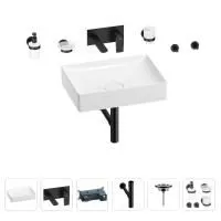 Раковина для ванной Wellsee Pure BY Wellsee 201006402 в наборе 8 в 1: раковина белого глянцевого цвета, встраиваемый смеситель, сифон, выпуск, аксессуары (цвет набора матовый черный)