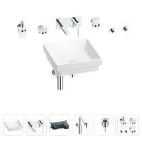 Раковина для ванной Wellsee Doux 201006021 в наборе 8 в 1: раковина белого глянцевого цвета, встраиваемый смеситель, сифон, донный клапан, аксессуары (цвет набора хром)