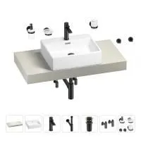 Раковина 50 см со столешницей 100 см Wellsee Graceful Pro 201012457 в наборе 10 в 1: столешница, раковина, смеситель, сифон, донный клапан, угловые вентили, аксессуары (цвет матовый черный)