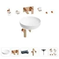 Раковина для ванной Wellsee Chalice Perfection 201006219 в наборе 8 в 1: раковина белого глянцевого цвета, встраиваемый смеситель, сифон, выпуск, аксессуары (цвет набора розовое золото)